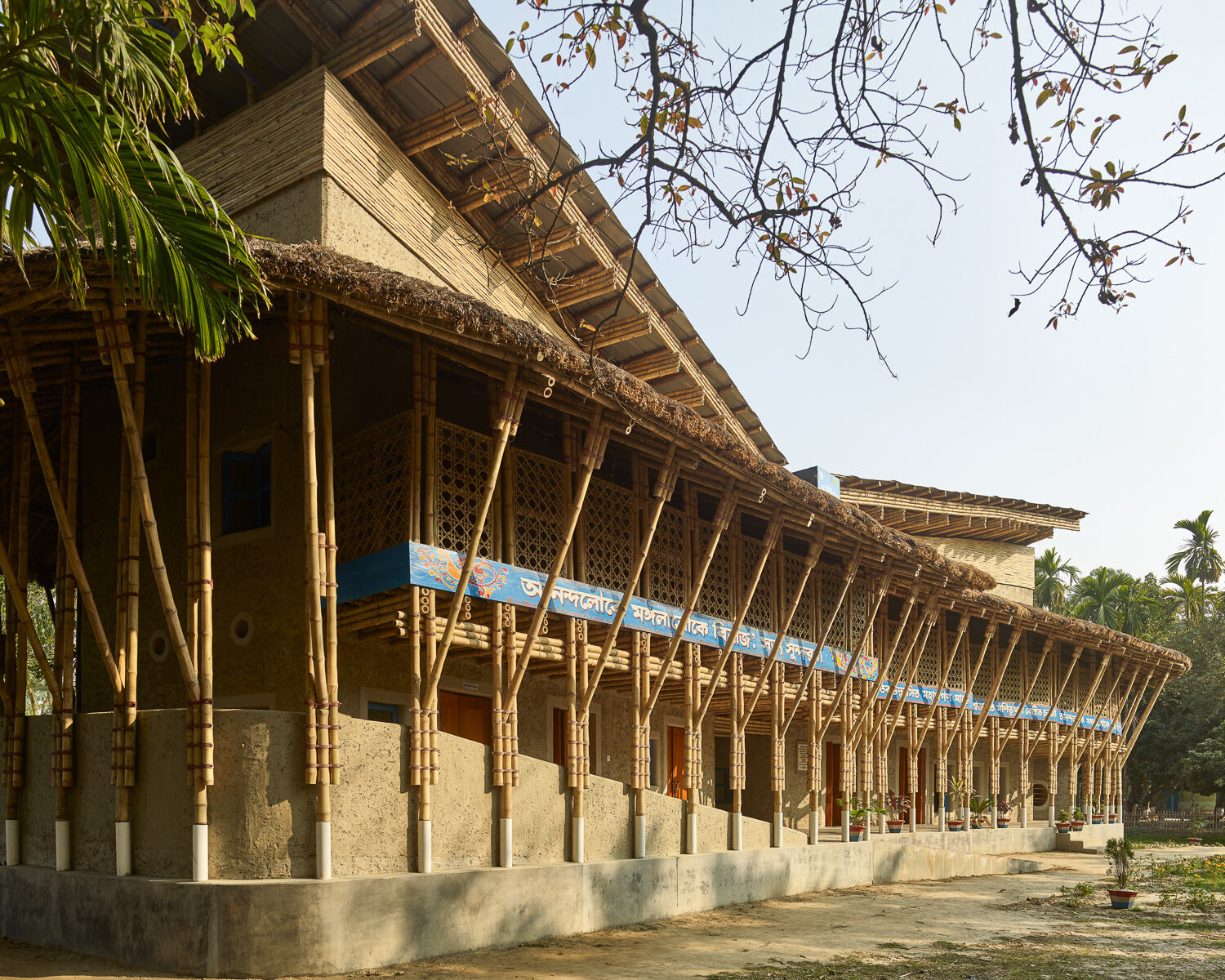The Anandaloy Building, in Rudrapur Bangladesh, is made out of wood, ceramic, and bamboo, 