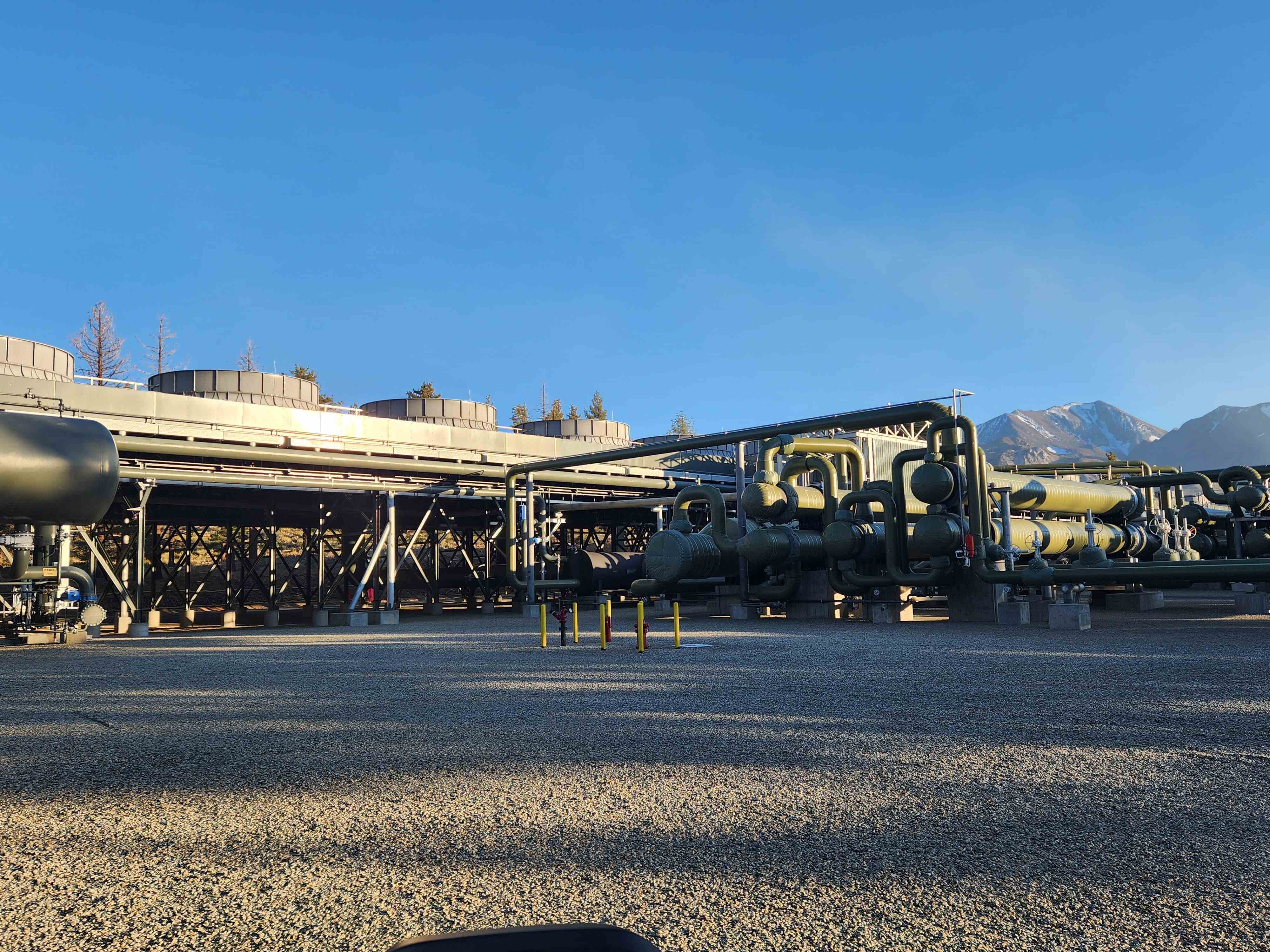 Street view of Ormat Technologies CD4 Mammoth complex 65 MW geothermal plant in California.