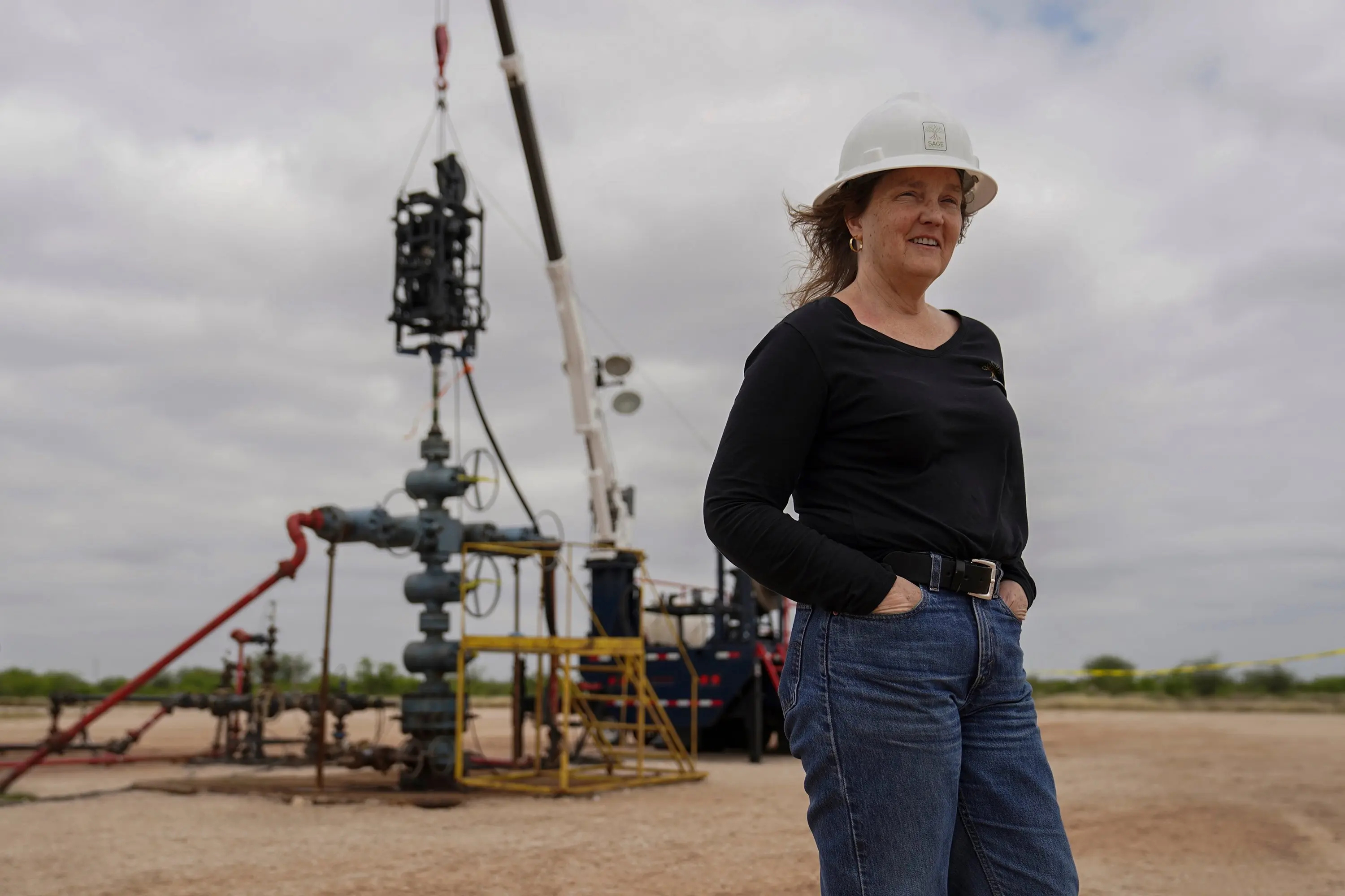 Cindy Taff, chief executive officer of Sage Geosystems, at a testing site in Starr County on March 22, 2023. 