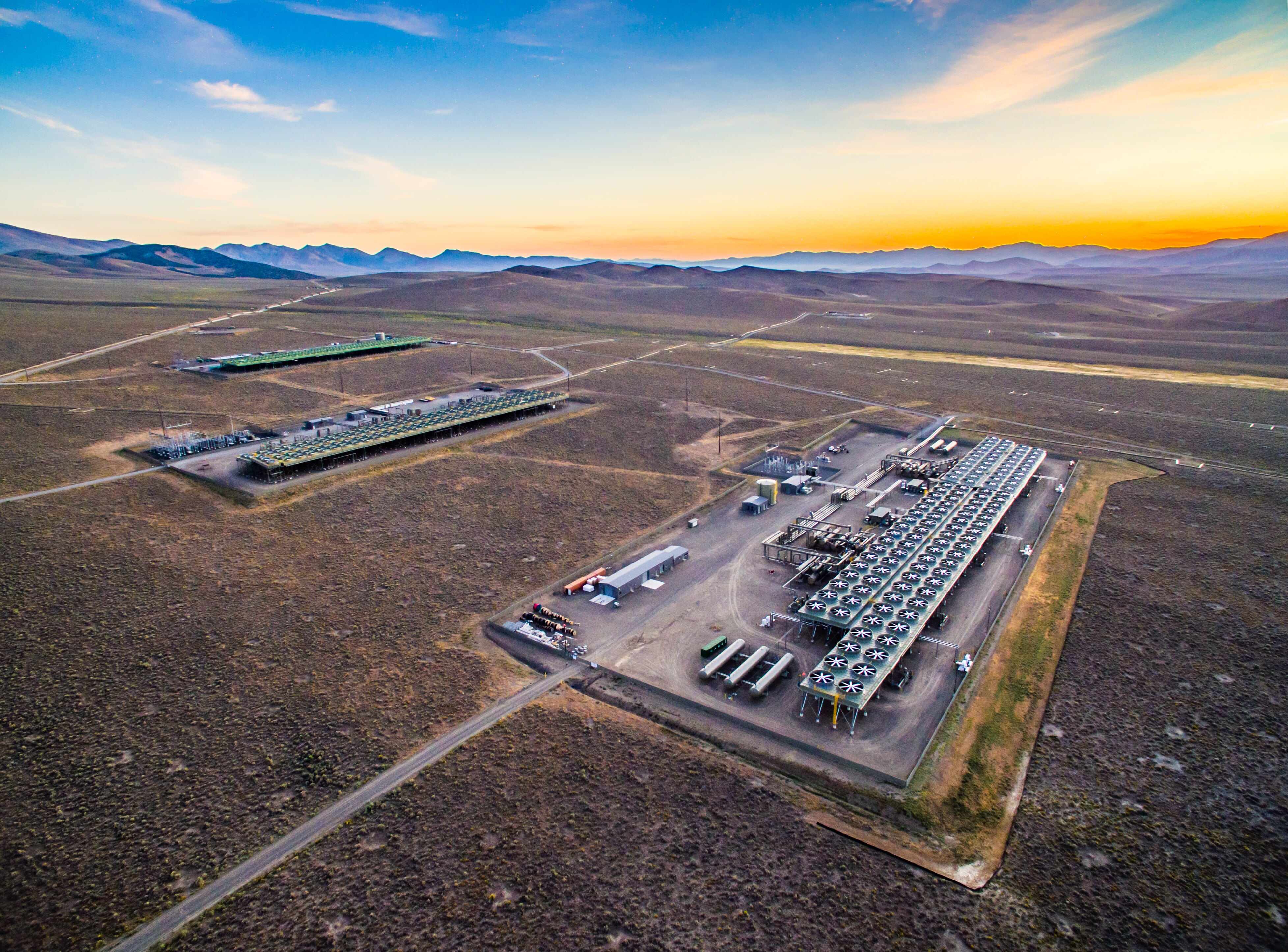 Aerial view of Ormat Technologies McGinness Hills Complex 146 MW geothermal plant in Nevada.