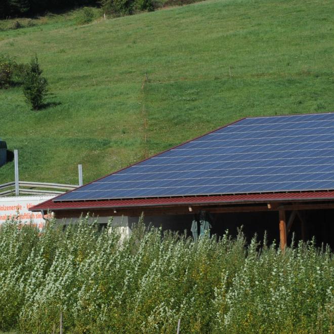 A small biogas plant rises above the green grass of a farming meadow in the bio-energy village of Mauenheim, Germany, 27 August 2012.