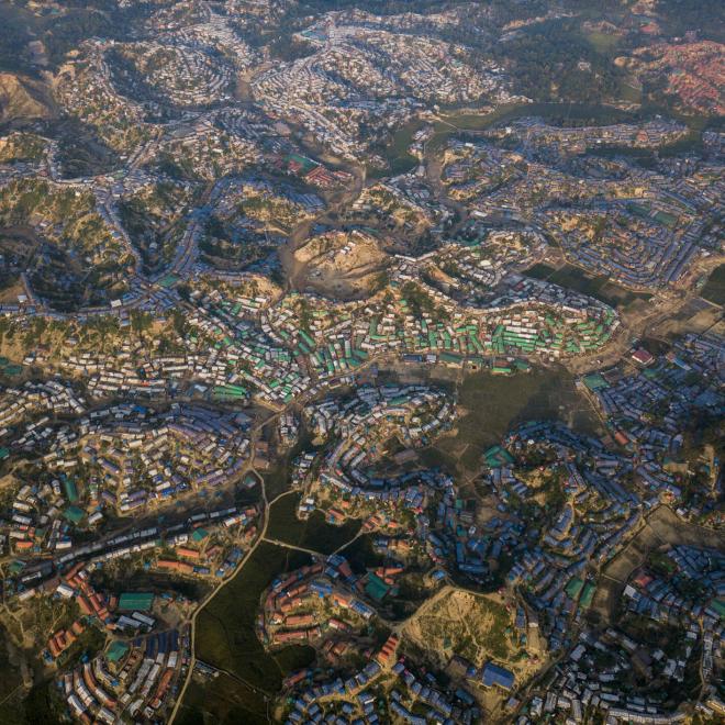 Aerial shot of the Rohingya Refugee Camp, the largest in the world.