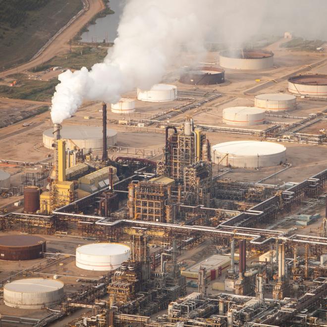 Tar sands deposits being mined at the Syncrude mine north of Fort McMurray, Alberta, Canada.