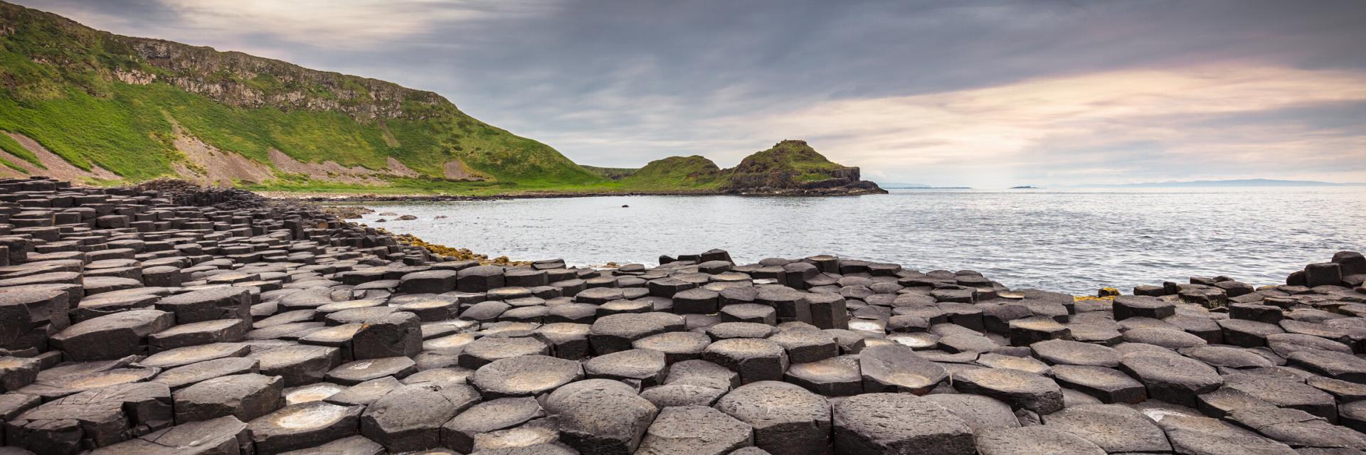 Basalt columns by the ocean in Northern Ireland. 